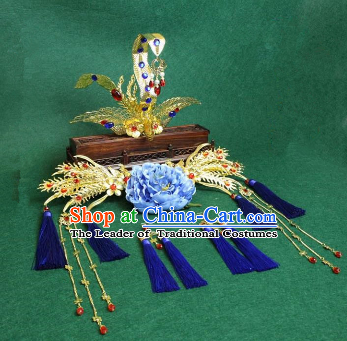 Traditional Handmade Chinese Ancient Classical Hair Accessories Bride Wedding Barrettes Empress Phoenix Coronet Hairpins