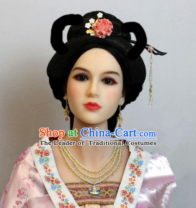 Traditional Handmade Chinese Hair Accessories Palace Lady Tassel Hairpins Complete Set, China Tang Dynasty Princess Headwear for Women