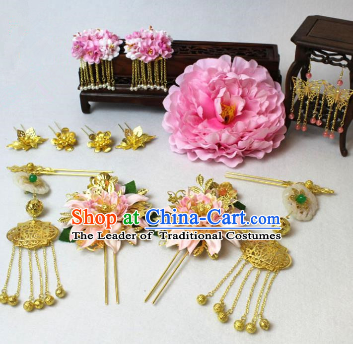 Traditional Handmade Chinese Ancient Classical Hair Accessories Bride Wedding Barrettes Empress Phoenix Coronet Hairpins