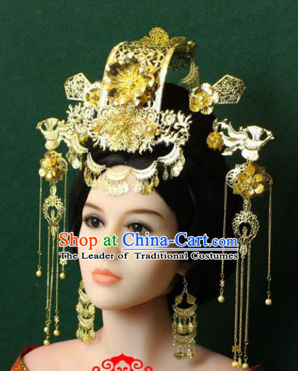 Traditional Handmade Chinese Ancient Classical Hair Accessories Bride Wedding Barrettes Empress Phoenix Coronet Hairpins