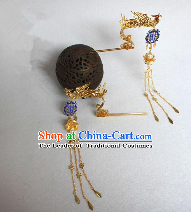 Traditional Handmade Chinese Ancient Classical Hair Accessories Bride Wedding Barrettes Empress Phoenix Coronet Hairpins