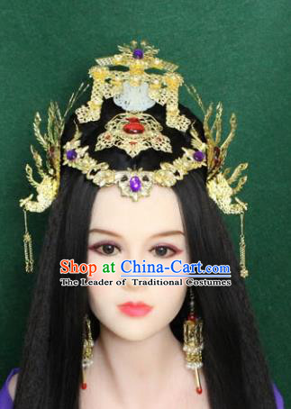 Traditional Handmade Chinese Hair Accessories Empress Headpiece, Han Dynasty Princess Phoenix Hairpins Headwear for Women