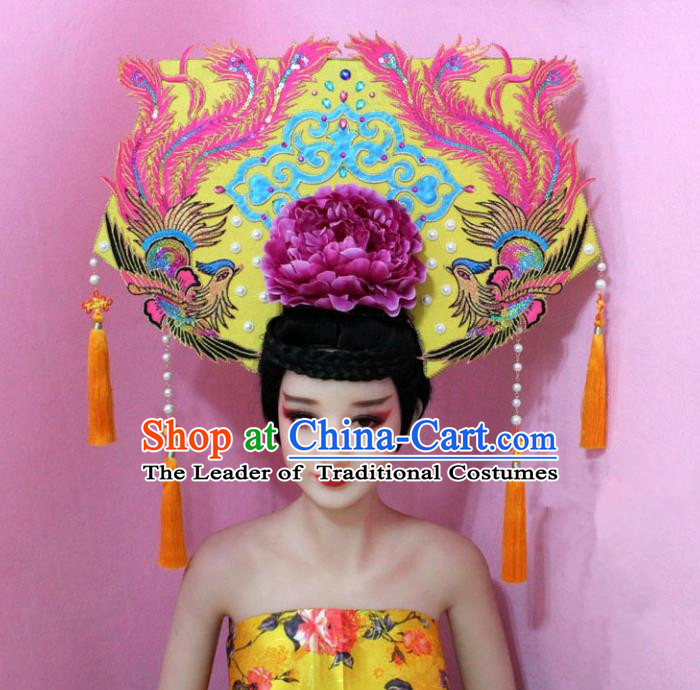 Traditional Handmade Chinese Hair Accessories Qing Dynasty Empress Banners Tassel Phoenix Headwear, Manchu Imperial Concubine Hairpins for Women