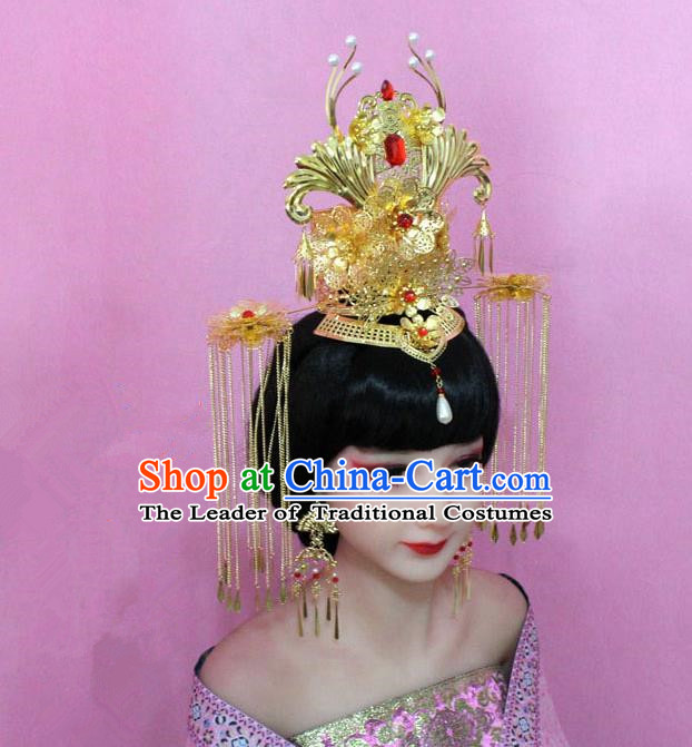 Traditional Handmade Chinese Ancient Classical Hair Accessories Bride Wedding Barrettes Empress Phoenix Coronet Hairpins