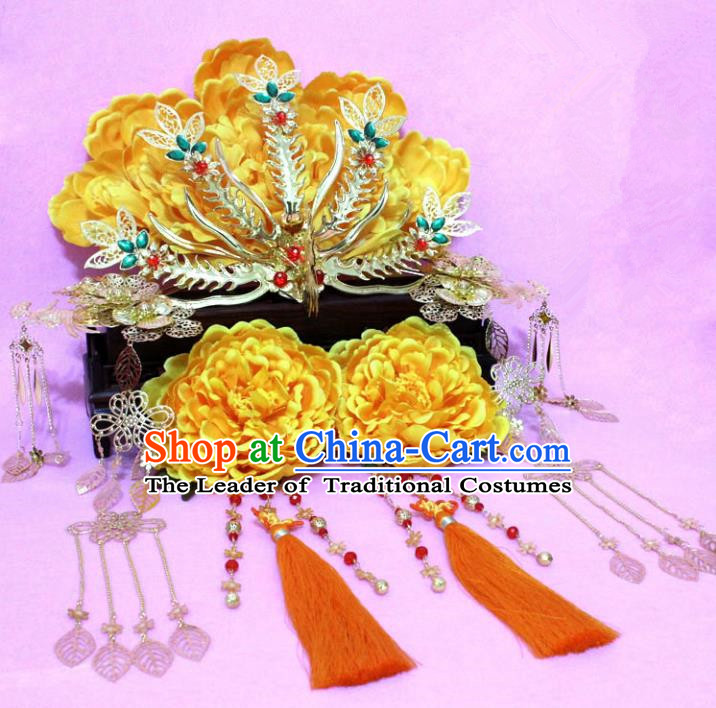 Traditional Handmade Chinese Ancient Classical Hair Accessories Bride Wedding Barrettes Empress Phoenix Coronet Hairpins