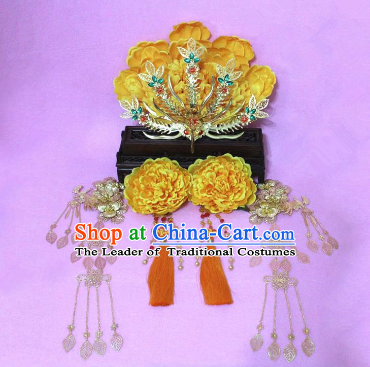 Traditional Handmade Chinese Ancient Classical Hair Accessories Bride Wedding Barrettes Empress Phoenix Coronet Hairpins