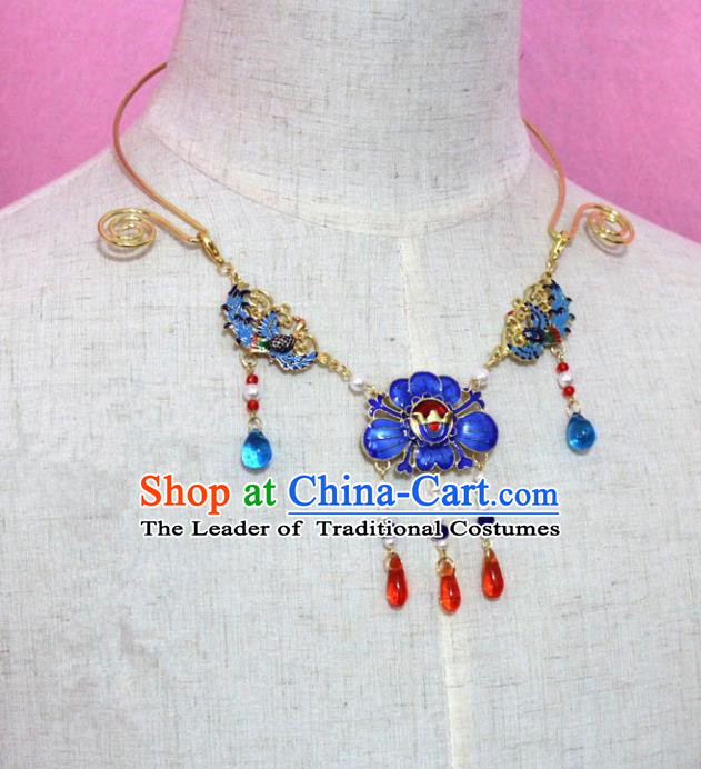 Traditional Handmade Chinese Jewelry Accessories Princess Cloisonne Necklace, China Tang Dynasty Empress Tassel Necklet for Women