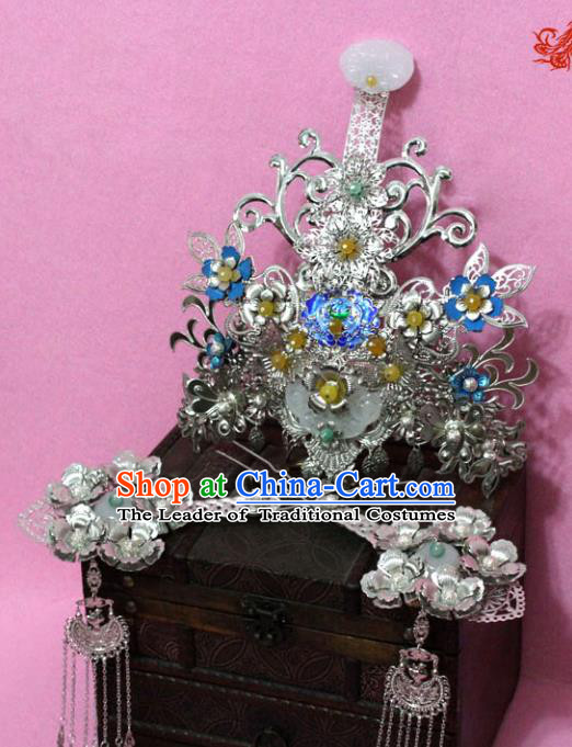 Traditional Handmade Chinese Ancient Classical Hair Accessories Bride Wedding Barrettes Empress Phoenix Coronet Hairpins