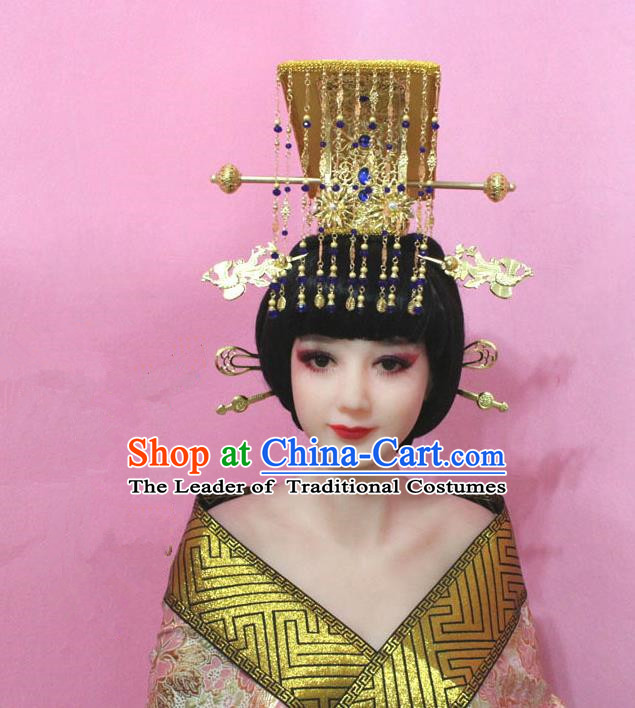 Traditional Handmade Chinese Hair Accessories Tang Dynasty Empress Wu Zetian Tassel Hats for Women