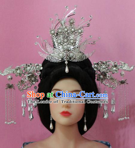 Traditional Handmade Chinese Hair Accessories Empress Phoenix Coronet, China Tang Dynasty Queen Hairpins Complete Set for Women