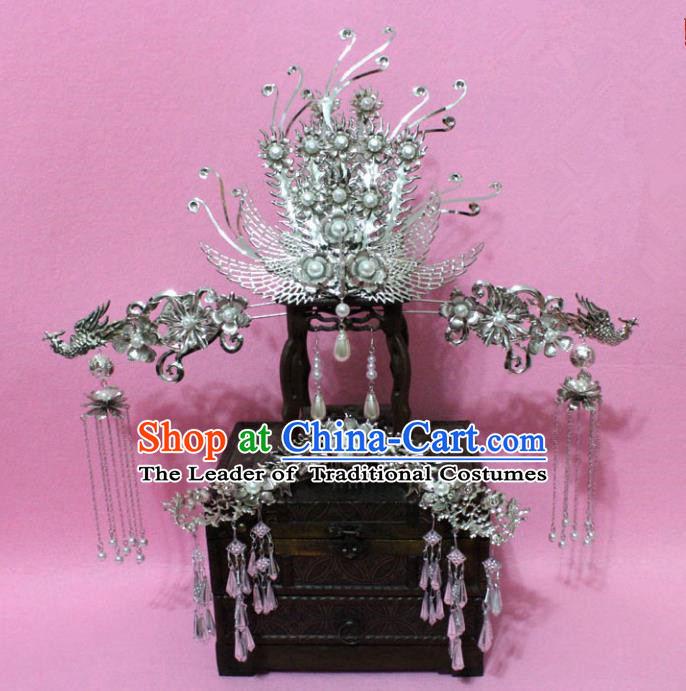 Traditional Handmade Chinese Ancient Classical Hair Accessories Bride Wedding Barrettes Empress Phoenix Coronet Hairpins