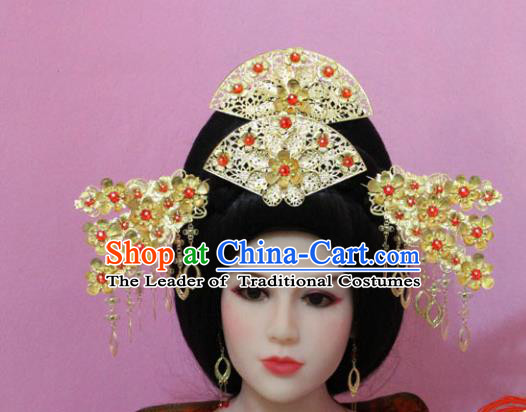 Traditional Handmade Chinese Hair Accessories Princess Phoenix Coronet Complete Set, China Han Dynasty Xiuhe Suit Hairpins for Women
