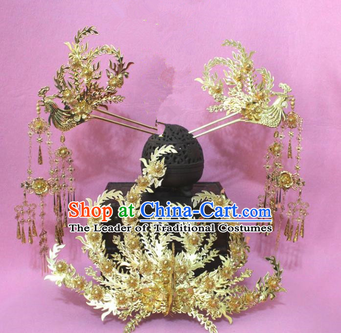 Traditional Handmade Chinese Ancient Classical Hair Accessories Bride Wedding Barrettes Empress Phoenix Coronet Hairpins