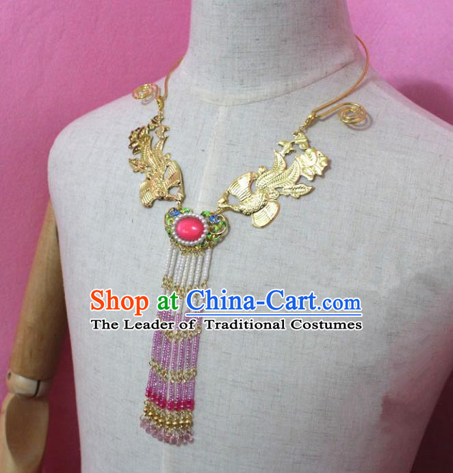 Traditional Handmade Chinese Jewelry Accessories Princess Phoenix Necklace, China Tang Dynasty Empress Tassel Necklet for Women