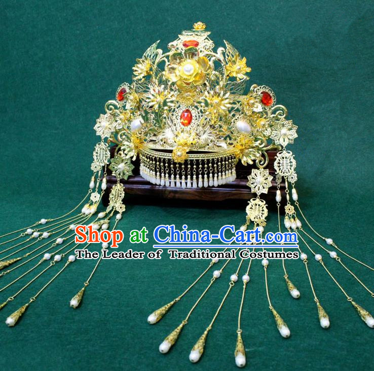 Traditional Handmade Chinese Ancient Classical Hair Accessories Bride Wedding Barrettes Empress Phoenix Coronet Hairpins