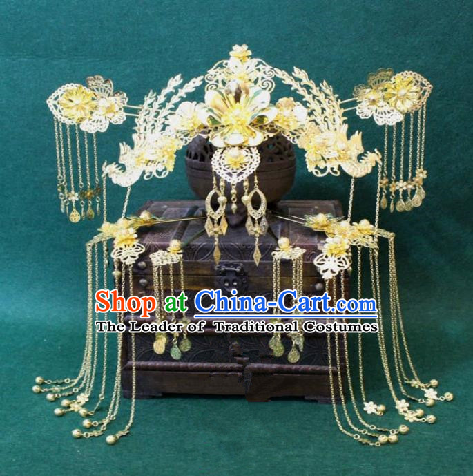 Traditional Handmade Chinese Ancient Classical Hair Accessories Bride Wedding Barrettes Empress Phoenix Coronet Hairpins