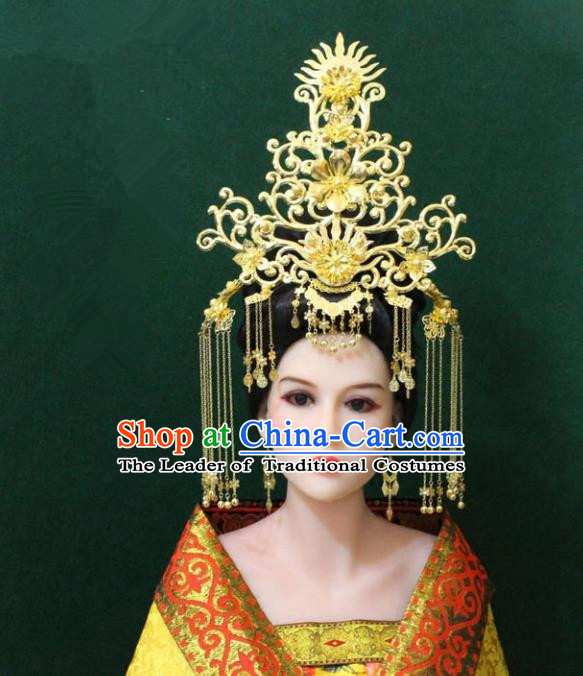 Traditional Handmade Chinese Hair Accessories Hanfu Empress Phoenix Coronet, Royal Princess Tassel Hairpins Complete Set for Women