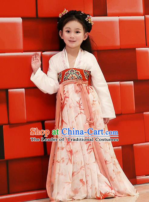 Asian China Tang Dynasty Hanfu Costume, Traditional Chinese Princess Red Dress Clothing for Kids