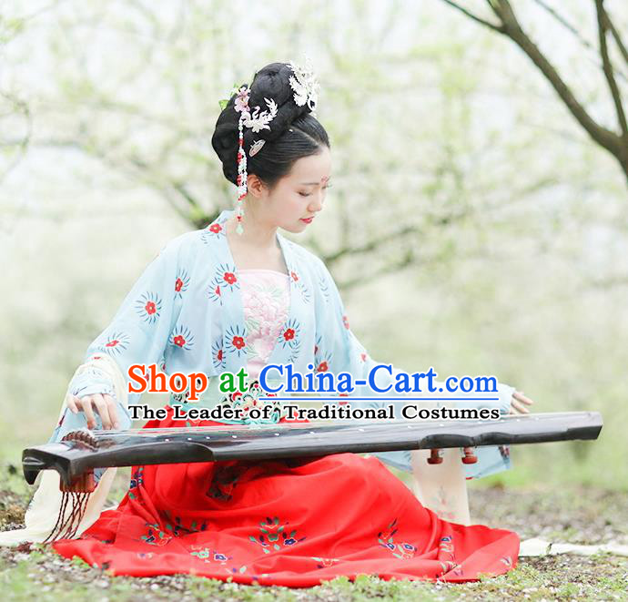 Traditional Chinese Ancient Hanfu Costume Blouse and Skirts Complete Set, Asian China Tang Dynasty Princess Embroidered Clothing for Women