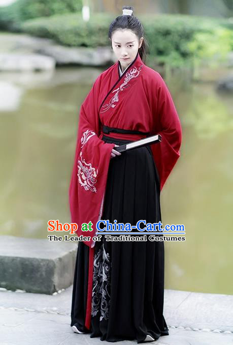 Traditional Chinese Ancient Hanfu Costume Swordsman Blouse and Skirts Complete Set, Asian China Han Dynasty Embroidered Clothing for Women