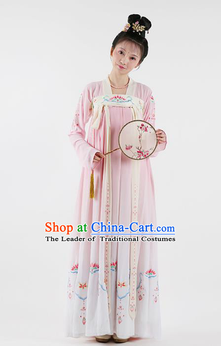 Traditional Chinese Ancient Princess Hanfu Costume Embroidered Blouse and Slip Skirt, Asian China Tang Dynasty Palace Lady Clothing for Women