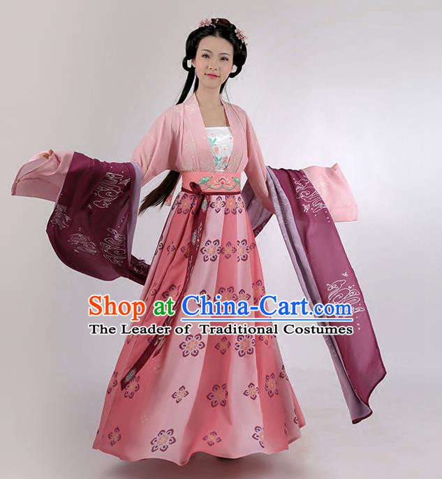 Traditional Chinese Ancient Princess Hanfu Embroidered Costume Complete Set, Asian China Tang Dynasty Palace Lady Clothing for Women