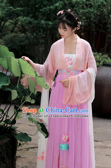 Asian Chinese Tang Dynasty Hanfu Embroidered Costume, Traditional China Ancient Princess Clothing for Women