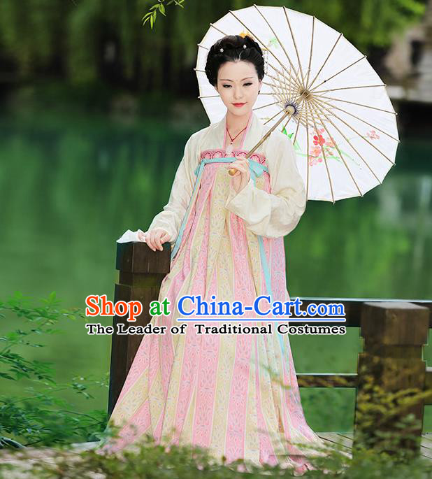 Asian Chinese Tang Dynasty Hanfu Imperial Concubine Costume, Traditional China Ancient Princess Dress Clothing for Women