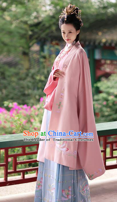 Asian Chinese Tang Dynasty Hanfu Imperial Concubine Costume Pink Embroidered Cloak, Traditional China Ancient Princess Cardigan Clothing for Women