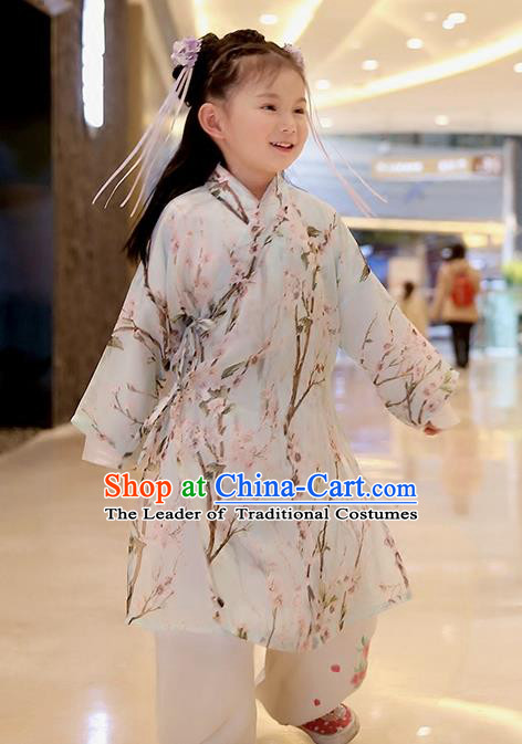 Asian Chinese Han Dynasty Children Hanfu Costume Complete Set, Traditional China Ancient Printing Blouse and Pants Clothing for Kids