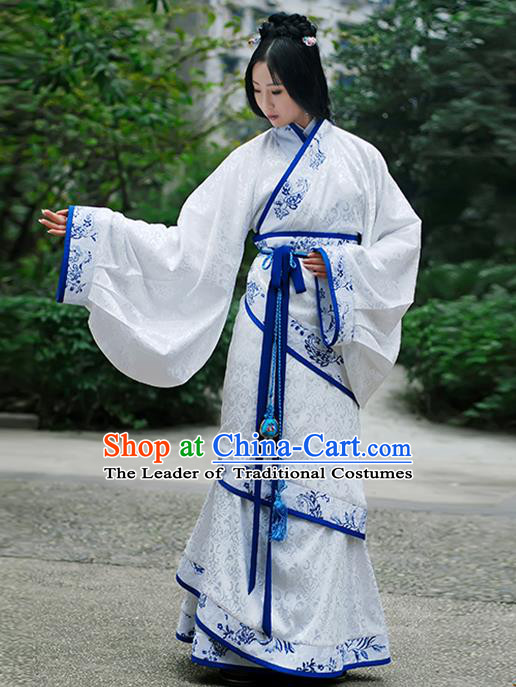 Asian Chinese Han Dynasty Palace Lady Costume Hanfu Curve Bottom, Traditional China Ancient Princess Clothing for Women