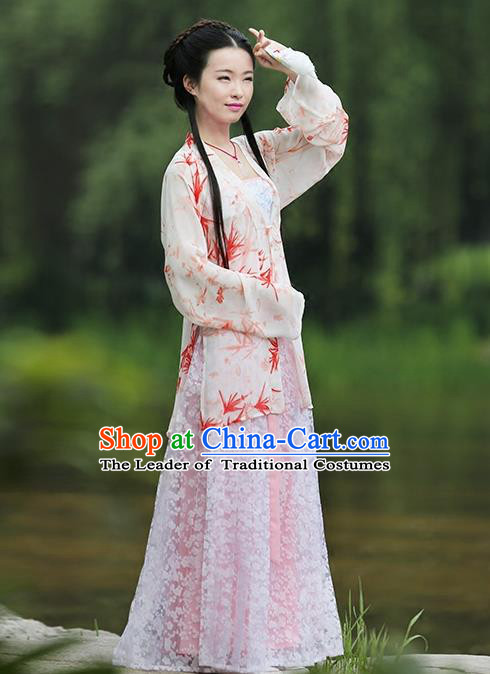 Asian Chinese Song Dynasty Young Lady Costume Hanfu BeiZi Complete Set, Traditional China Ancient Princess Pink Blouse for Women