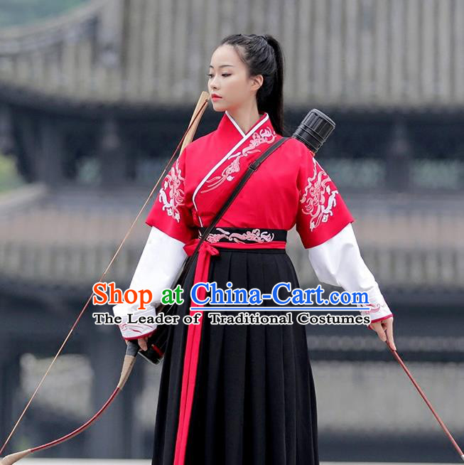 Asian Chinese Ming Dynasty Imperial Guards Costume, Traditional China Ancient Princess Embroidered Swordswoman Clothing