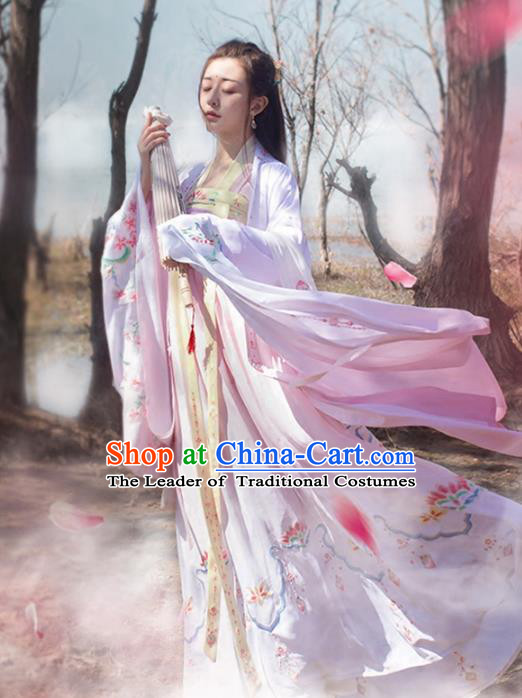 Asian Chinese Tang Dynasty Imperial Princess Costume, Traditional China Ancient Palace Lady Embroidered Pink Wide Sleeve Cloak