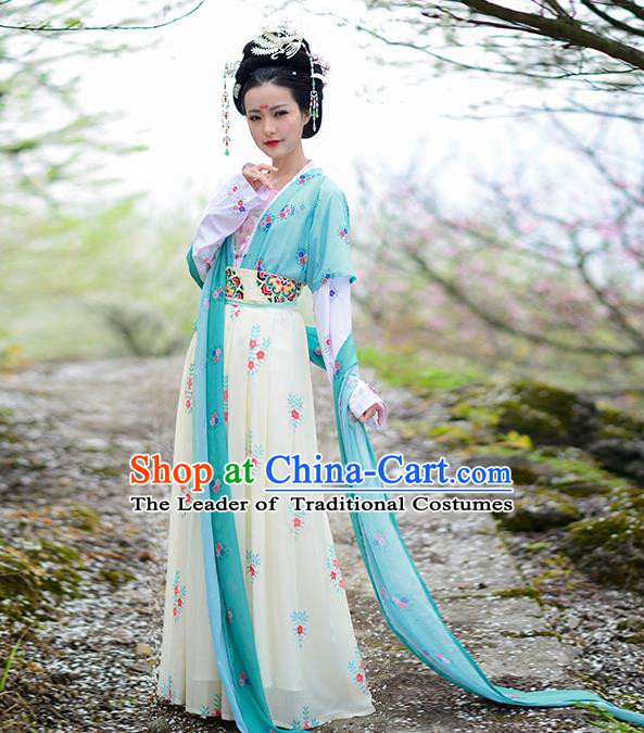 Asian Chinese Tang Dynasty Princess Embroidery Costume Complete Set, Ancient China Palace Lady Embroidered Clothing for Women