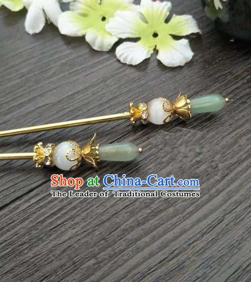 Traditional Handmade Chinese Hair Accessories Green Jade Hairpins, China Palace Lady Hanfu Hair Stick for Women