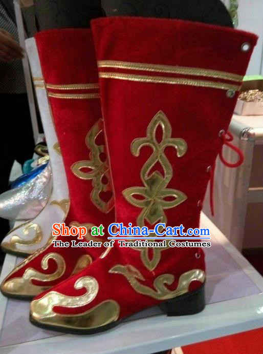 Traditional Chinese Minority Mongol Nationality Ethnic Mongolian Red Boots Mongolian Jockey Boots Tanks Boots