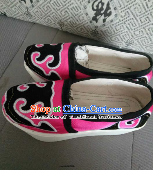 Traditional Chinese Peking Opera Young Men Embroidered Pink Shoes, China Ancient Beijing Opera Niche Cloth Shoes for Men