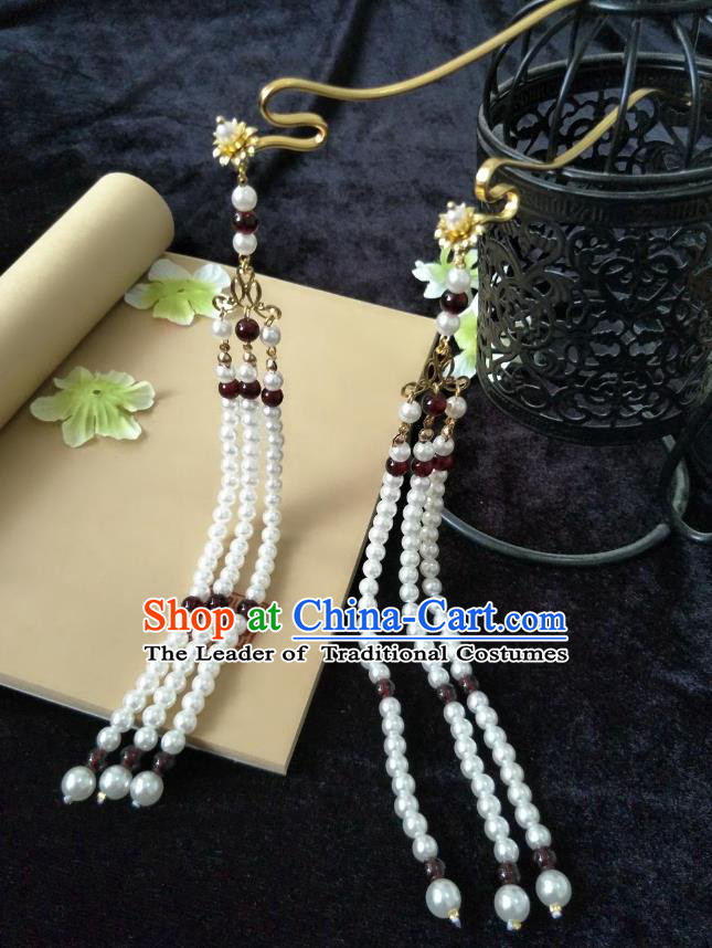 Traditional Handmade Chinese Hair Accessories Hanfu Hairpins, China Palace Lady Pearls Tassel Step Shake for Women