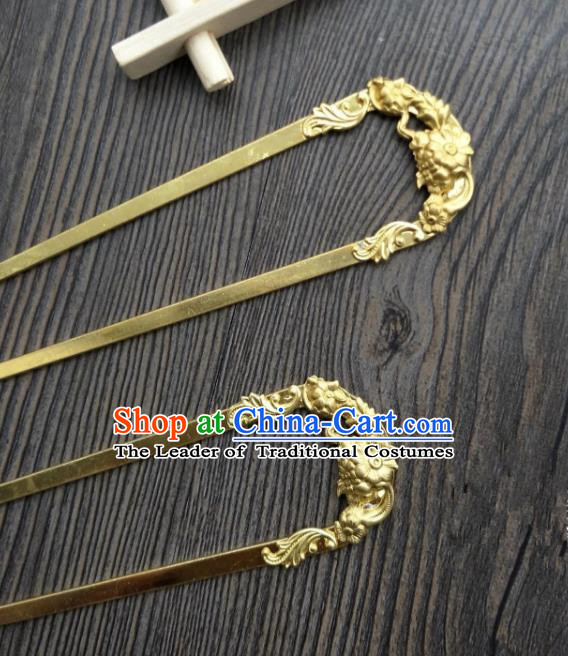 Traditional Handmade Chinese Hair Accessories Hanfu Copper Hairpins, China Ancient Tang Dynasty Palace Lady Hair Stick for Women