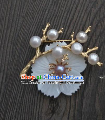 Traditional Handmade Chinese Accessories Pearls Brooch, China Ancient Tang Dynasty Palace Lady Hanfu Breastpin for Women