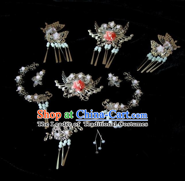 Traditional Handmade Chinese Hair Accessories Complete Set, China Qin Dynasty Tassel Hair Claw Hairpins for Women