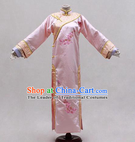 Traditional Ancient Chinese Manchu Imperial Concubine Pink Costume, Asian Chinese Qing Dynasty Princess Embroidered Dress Clothing for Women