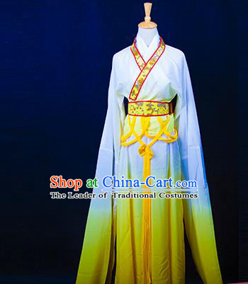 Traditional Chinese Tang Dynasty Young Lady Costume, China Ancient Princess Embroidered Fairy Yellow Dress Clothing for Women