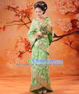 Traditional Ancient Chinese Palace Lady Costume, Asian Chinese Tang Dynasty Imperial Concubine Embroidered Green Dress Clothing for Women