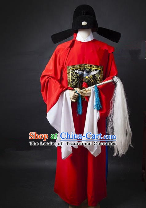 Traditional Chinese Peking Opera Bao Zheng Costume Embroidered Robe, China Ancient Beijing Opera Red Gwanbok for Men