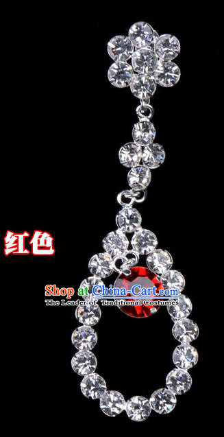Traditional Beijing Opera Diva Jewelry Accessories Red Crystal Tassel Earrings, Ancient Chinese Peking Opera Hua Tan Eardrop