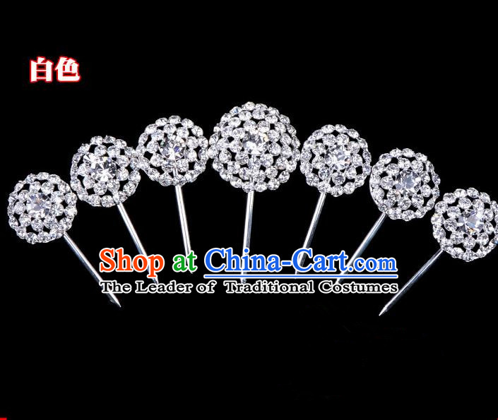 Traditional Beijing Opera Diva Hair Accessories Crystal Head Ornaments Complete Set, Ancient Chinese Peking Opera Hua Tan Round Hairpins Hair Stick Headwear