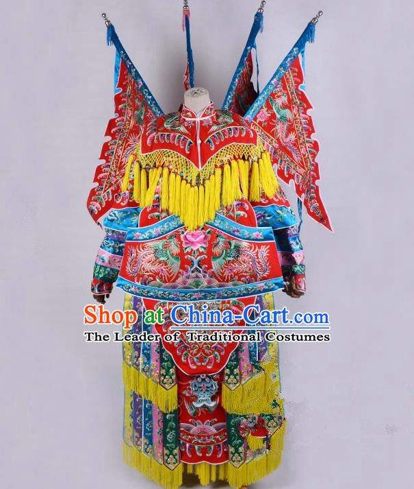 Top Grade Professional Beijing Opera Female General Costume Swordplay Embroidered Cape, Traditional Ancient Chinese Peking Opera Mu Guiying Embroidery Robe Clothing