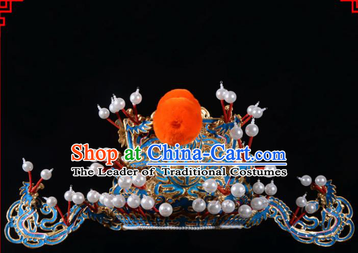 Traditional Beijing Opera Niche Hair Accessories God of Wealth Hat, Ancient Chinese Peking Opera Emperor Hat Headwear